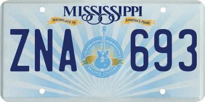 MS license plate ZNA693