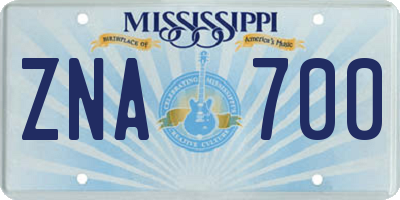 MS license plate ZNA700