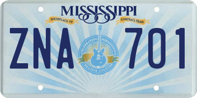 MS license plate ZNA701