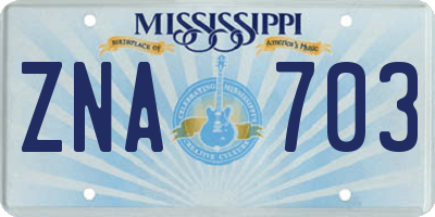 MS license plate ZNA703