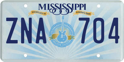 MS license plate ZNA704