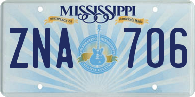MS license plate ZNA706