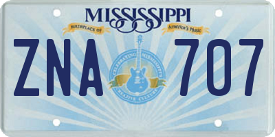 MS license plate ZNA707