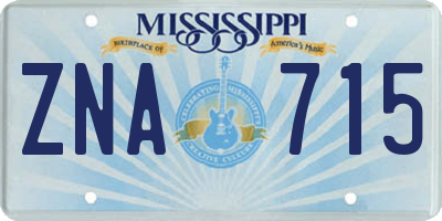 MS license plate ZNA715