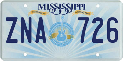 MS license plate ZNA726