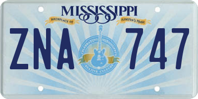 MS license plate ZNA747