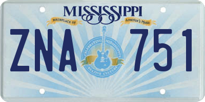 MS license plate ZNA751