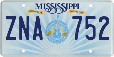 MS license plate ZNA752
