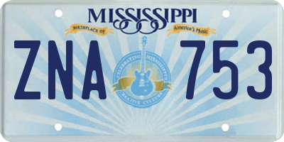 MS license plate ZNA753
