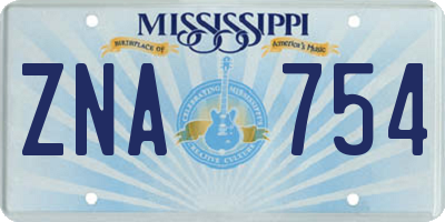 MS license plate ZNA754