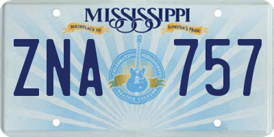 MS license plate ZNA757