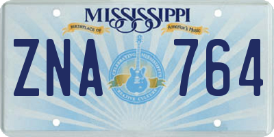 MS license plate ZNA764