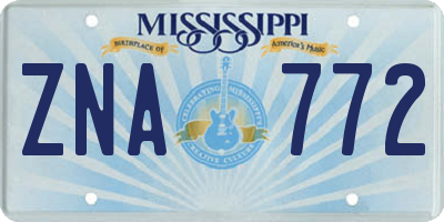 MS license plate ZNA772
