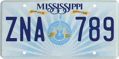 MS license plate ZNA789