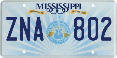 MS license plate ZNA802