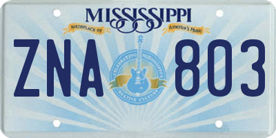 MS license plate ZNA803