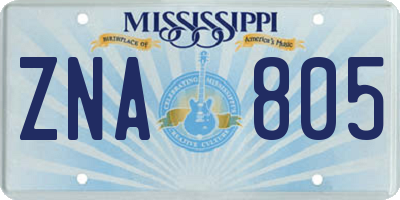 MS license plate ZNA805