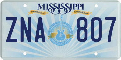 MS license plate ZNA807