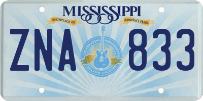 MS license plate ZNA833