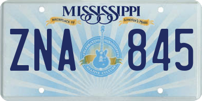 MS license plate ZNA845