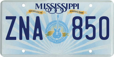 MS license plate ZNA850