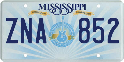 MS license plate ZNA852