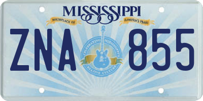 MS license plate ZNA855