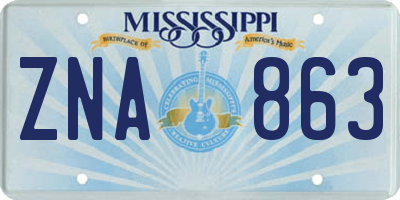MS license plate ZNA863