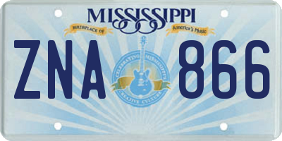MS license plate ZNA866