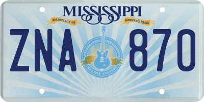MS license plate ZNA870
