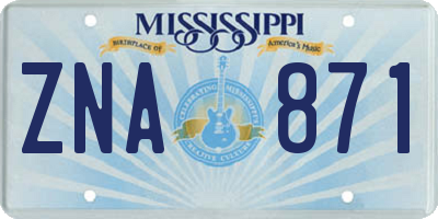 MS license plate ZNA871