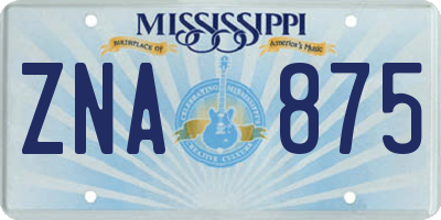 MS license plate ZNA875