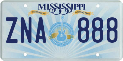 MS license plate ZNA888