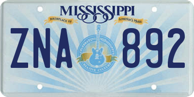 MS license plate ZNA892