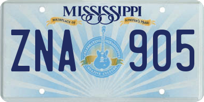 MS license plate ZNA905