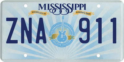 MS license plate ZNA911