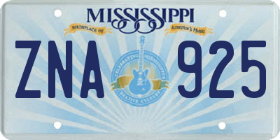 MS license plate ZNA925