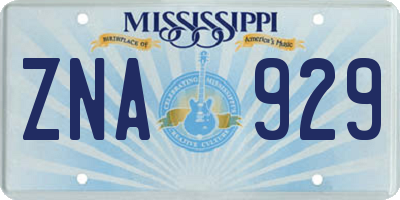 MS license plate ZNA929