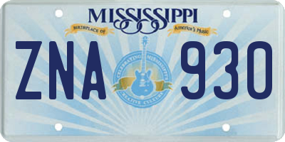 MS license plate ZNA930