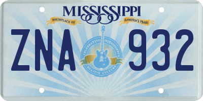 MS license plate ZNA932