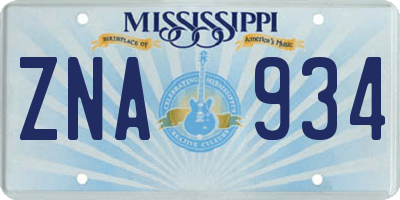 MS license plate ZNA934
