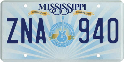 MS license plate ZNA940