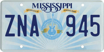MS license plate ZNA945