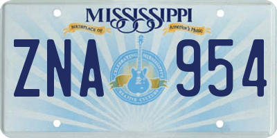 MS license plate ZNA954