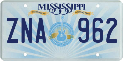 MS license plate ZNA962