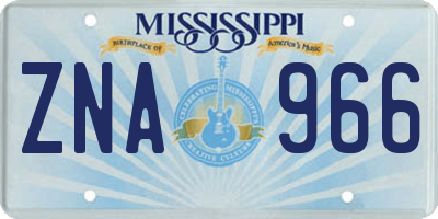 MS license plate ZNA966