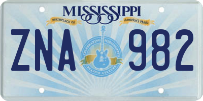 MS license plate ZNA982