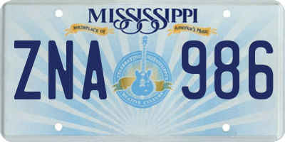 MS license plate ZNA986