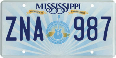 MS license plate ZNA987