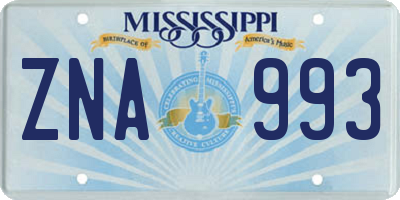 MS license plate ZNA993